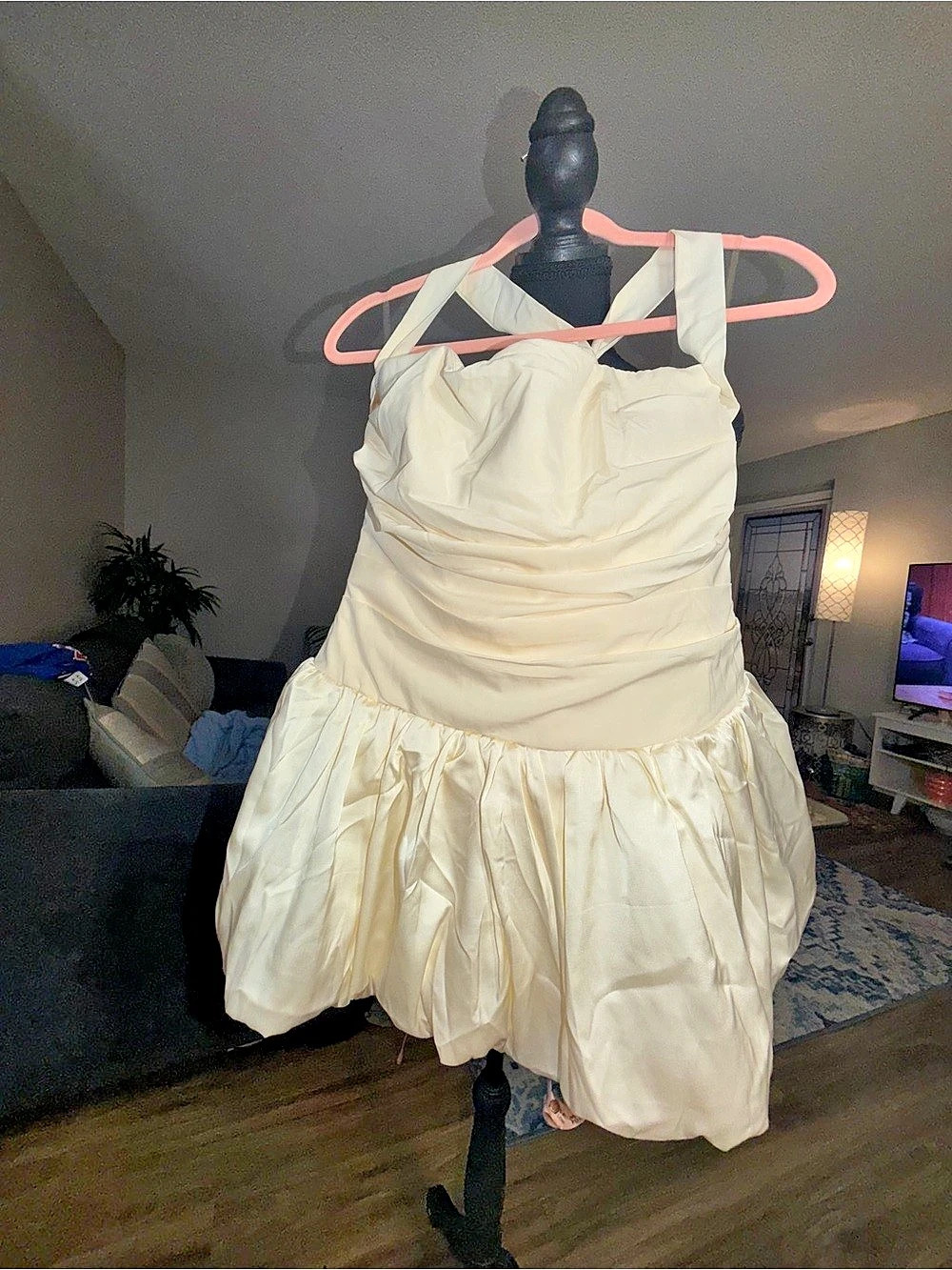 Retrof0101ve Ruched Lace-Up Mini Dress in White Size 14 NWT